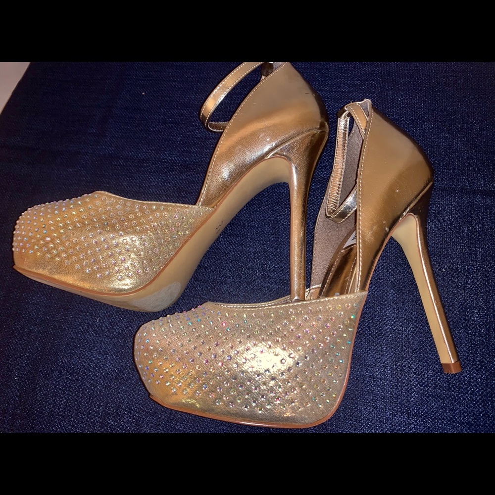 SteveMadden Gold Rhinestone Heels - Picture 5 of 8